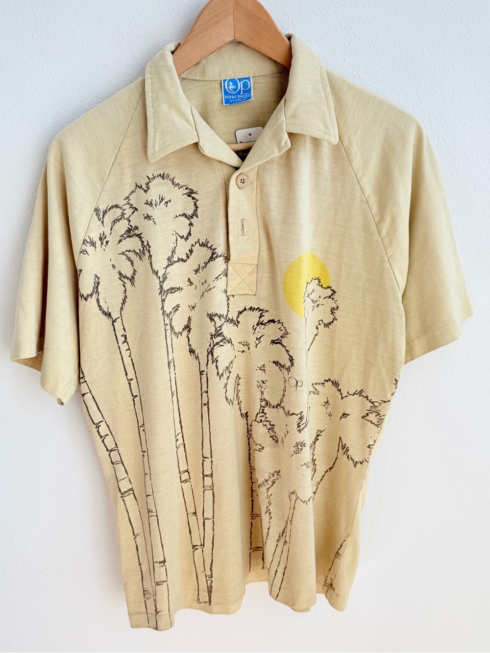 Vintage Ocean Pacific OP Sunwear Palm Tree Graphic Polo Shirt Surf Beach